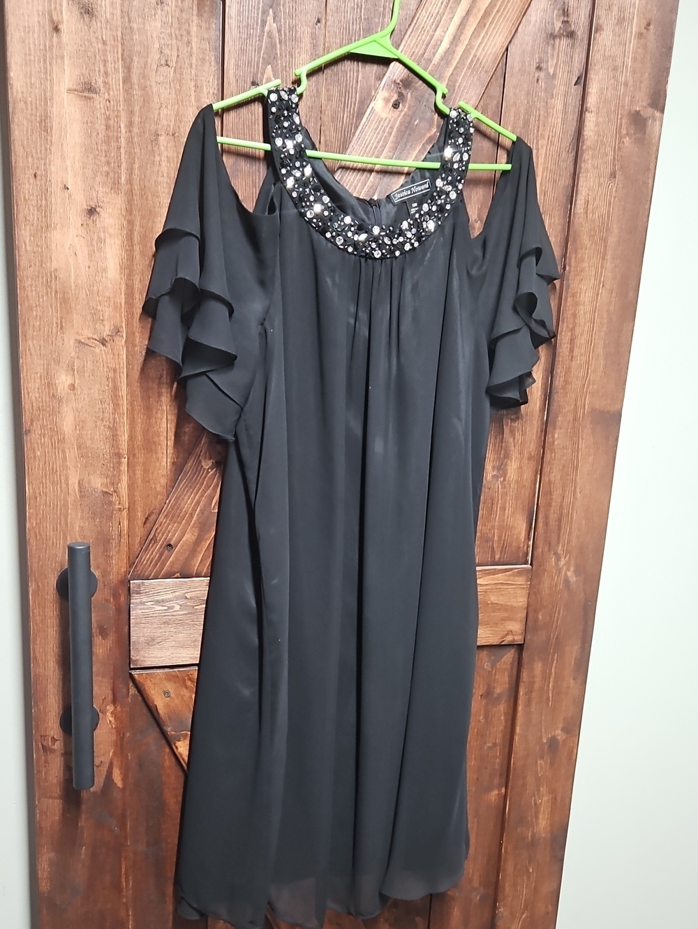Embellished Black Cold-Shoulder Dress